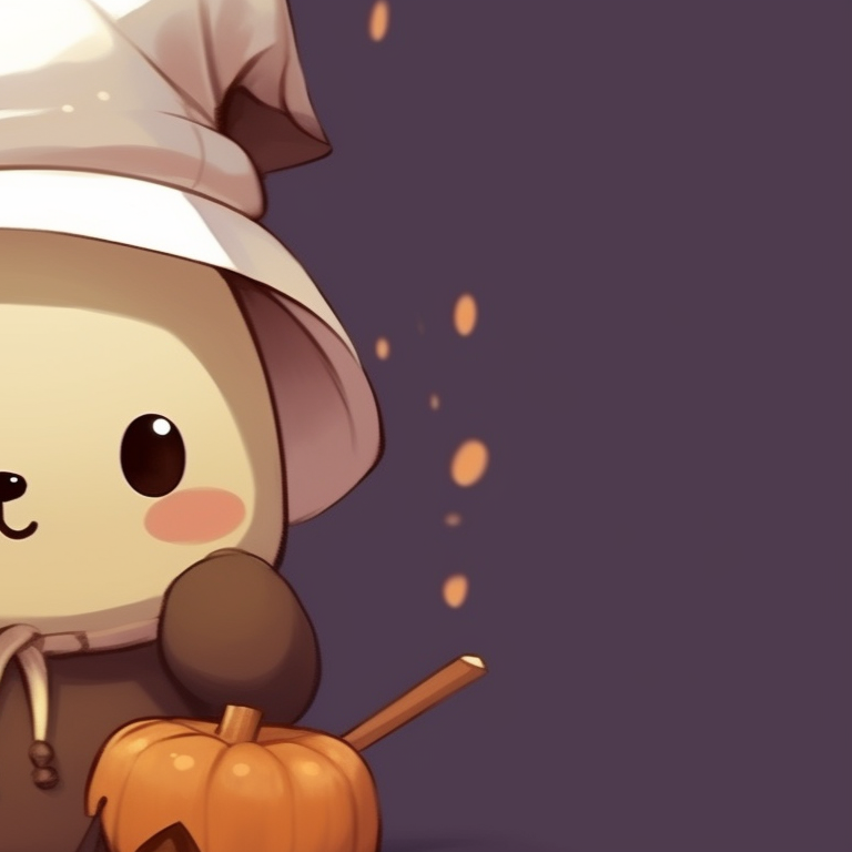 Two bear characters, huddled together, low saturation, Halloween hats. milk and mocha bear matching profile picture halloween theme inspiration pfp for discord.