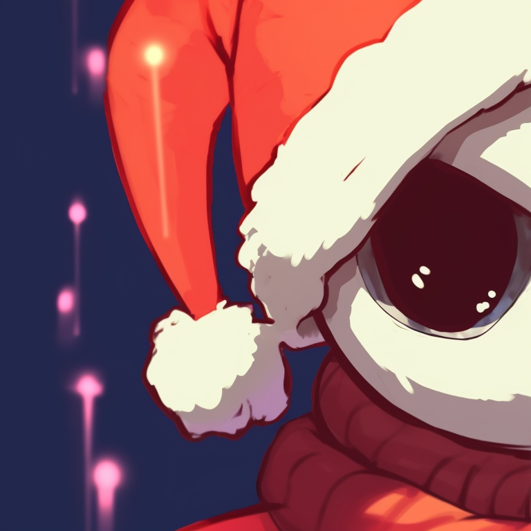 Two profile pictures of Error Sans with Santa hats, neon glitch effects and soft shading. matching pfp set with error sans christmas theme pfp for discord.