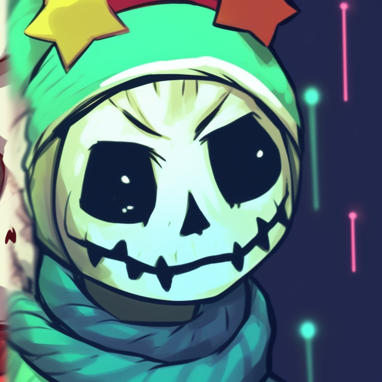 Two profile pictures of Error Sans with Santa hats, neon glitch effects and soft shading. matching pfp set with error sans christmas theme pfp for discord.