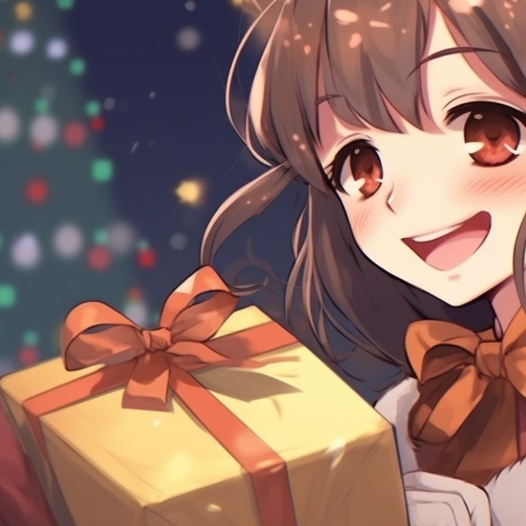 Close-up of two characters, cool shades of blue and detailed patterns reflecting Christmas lights. christmas themed matching discord pfp for girls pfp for discord.