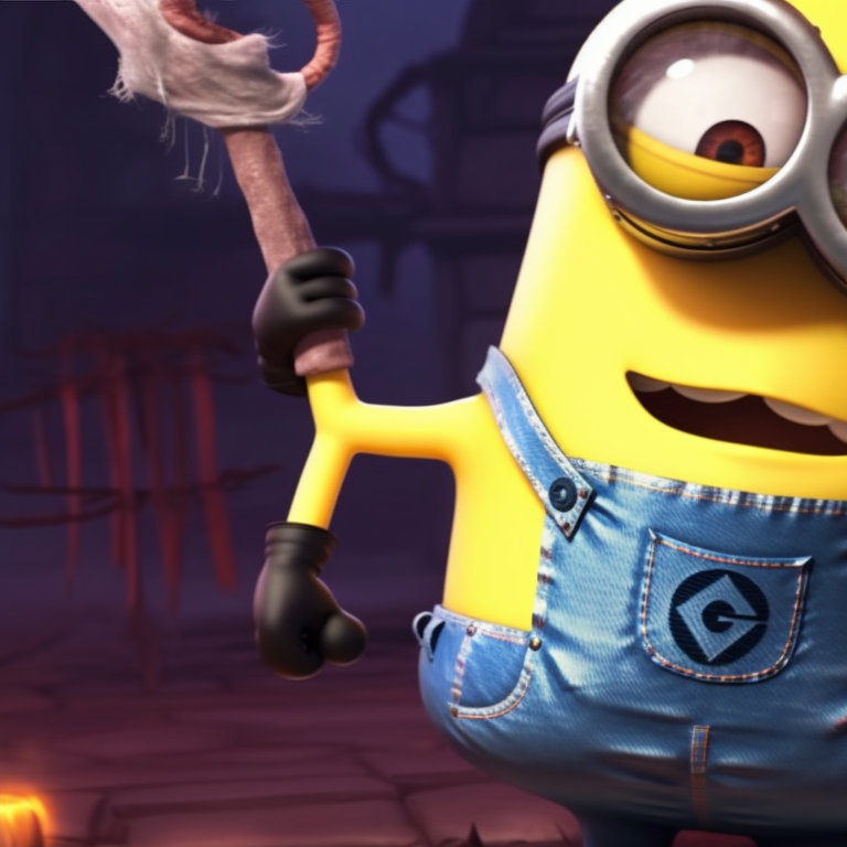 Two characters with rosy cheeks and ghoulish grins, dressed in minion Halloween costumes, surrounded by spooky Halloween decor. minion halloween theme for matching pfp pfp for discord.