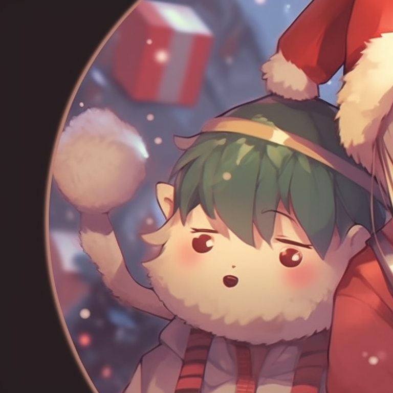 Two characters with festive accessories, intricate detailing on bells and bows, gazing at a twinkling star. aesthetic matching anime christmas pfp designs pfp for discord.