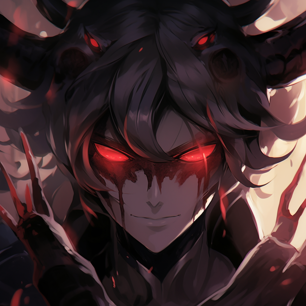 Anime demon character with an affectionate stare, artistic contrast, and vivid colors. prime anime demon pfp pfp for discord.
