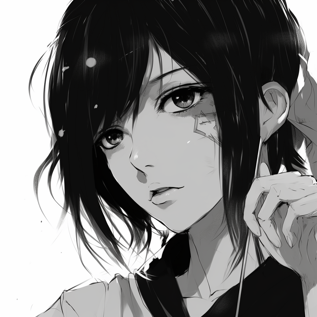 Orihime Inoue from Bleach, her look of distress and complex emotions excellently captured in monochrome. diverse black and white anime pfp