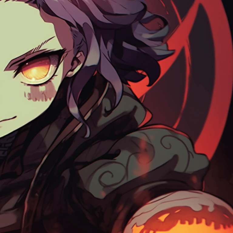 Two characters in full battle gear, sharp lines and deep shading, confronting a ghoulish presence. matching demon slayer pfp halloween theme illustrations pfp for discord.