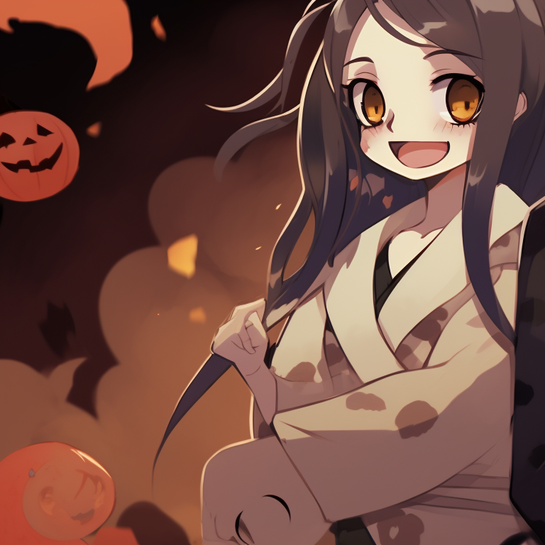 Detailed portrait of Zenitsu and Nezuko, heavy use of blacks and greys to create a vintage Halloween poster look. halloween themed zenitsu and nezuko fanart pfp for discord.