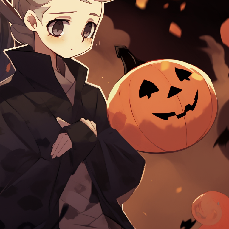 Detailed portrait of Zenitsu and Nezuko, heavy use of blacks and greys to create a vintage Halloween poster look. halloween themed zenitsu and nezuko fanart pfp for discord.