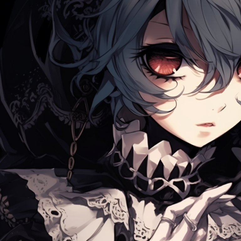 Two characters surrounded by haunted props, dark shadows and cold colors, mystifying aura. dark matching pfp halloween theme artistic pfp for discord.