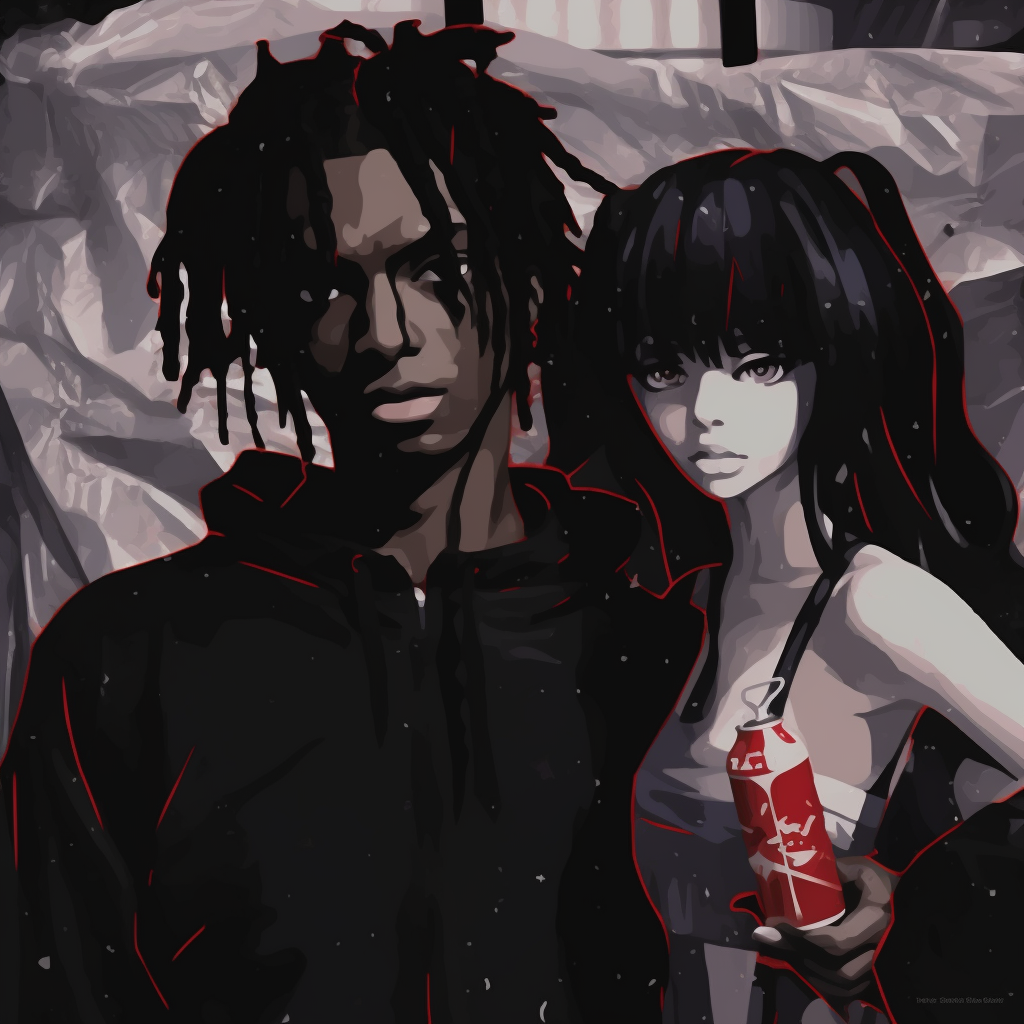 Transformation of Playboi Carti into a ghoul, detail-oriented lines and unique design. playboi carti anime pfp aesthetics