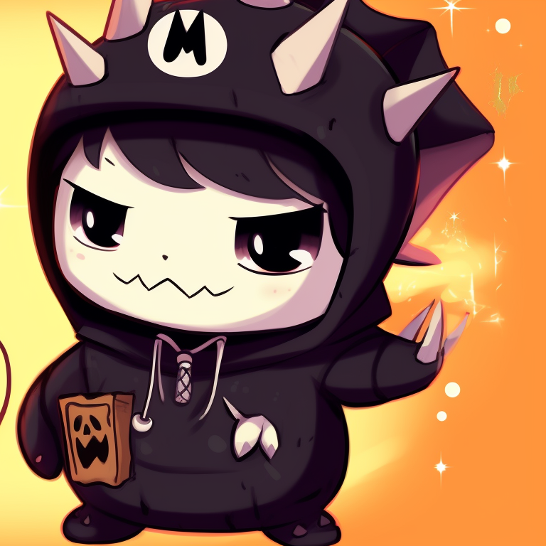 Two endearing dinosaur characters under a glowing moon, donned in Halloween attire, with delicate shading and warm autumnal colors. adorable dino matching pfp halloween theme pfp for discord.