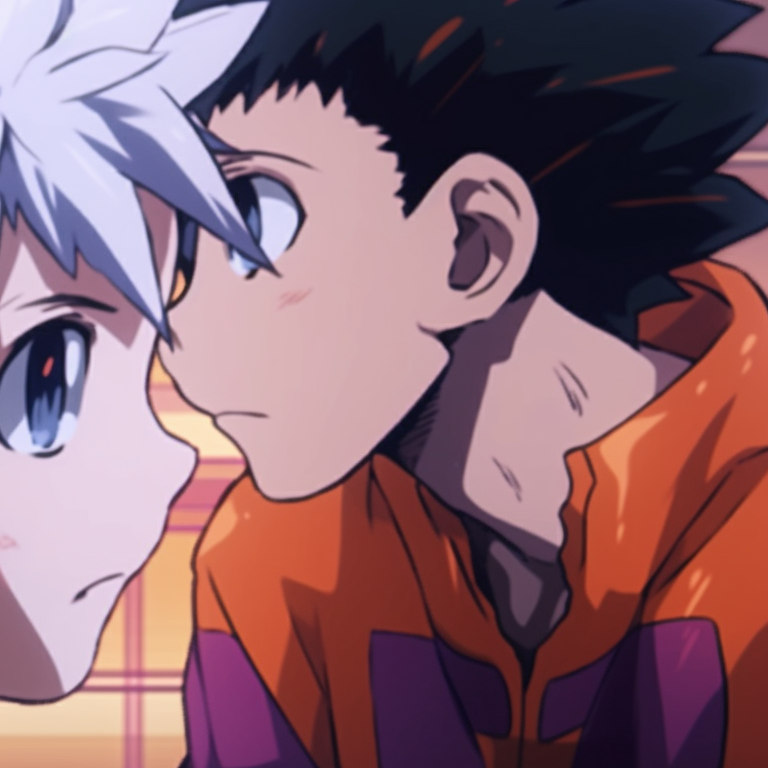 Gon and Killua in mid-battle, bright flashes of their powers, strong line work, and motion effects. gon and killua matching pfp gif pfp for discord.