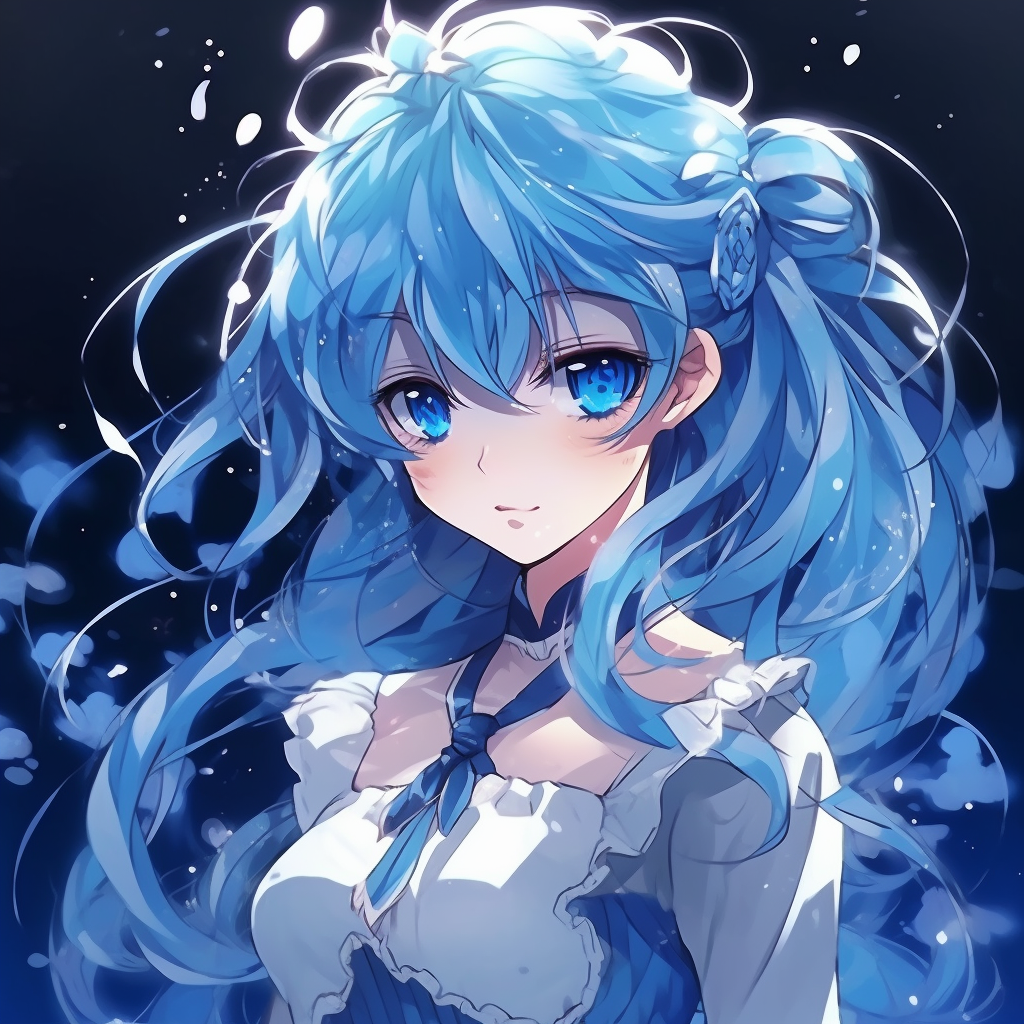 Profile of Sailor Moon engulfed in shades of blue, highlighting her gold tiara and odango hairstyle. blue-hued anime pfp