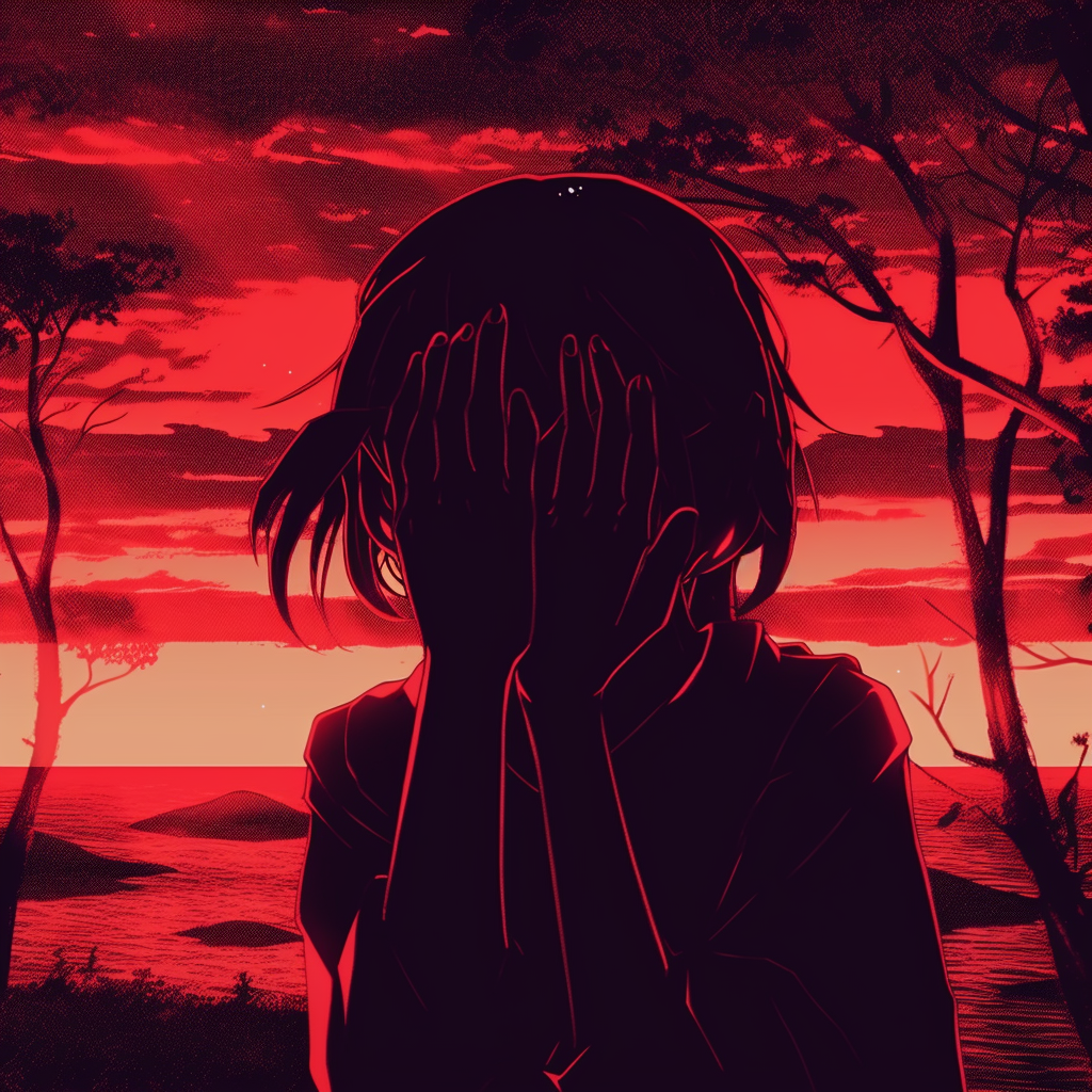 A beautiful anime scene showcasing a red sunset with 4K clarity. high-quality red anime 4k