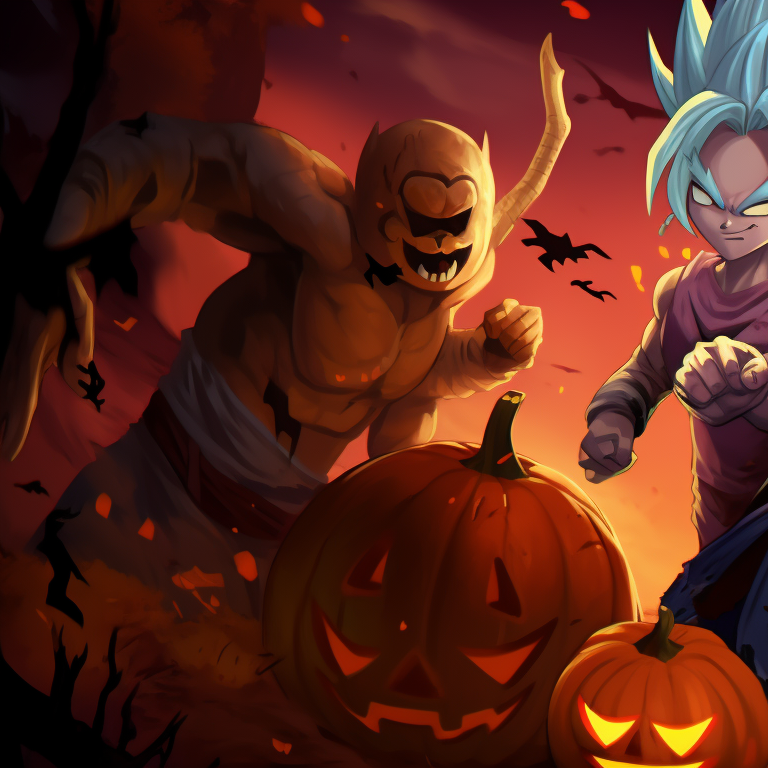Kid Goku and Krillin in ghost costumes with playful expressions, shadows used to highlight their costumes. dragon ball halloween matching pfp theme pfp for discord.