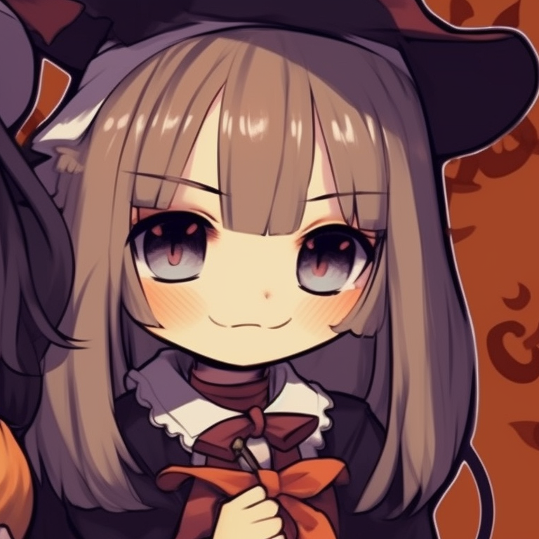 Two girls in magical witch costumes with dark palette and sleek linework. cute girl anime halloween matching pfp pfp for discord.