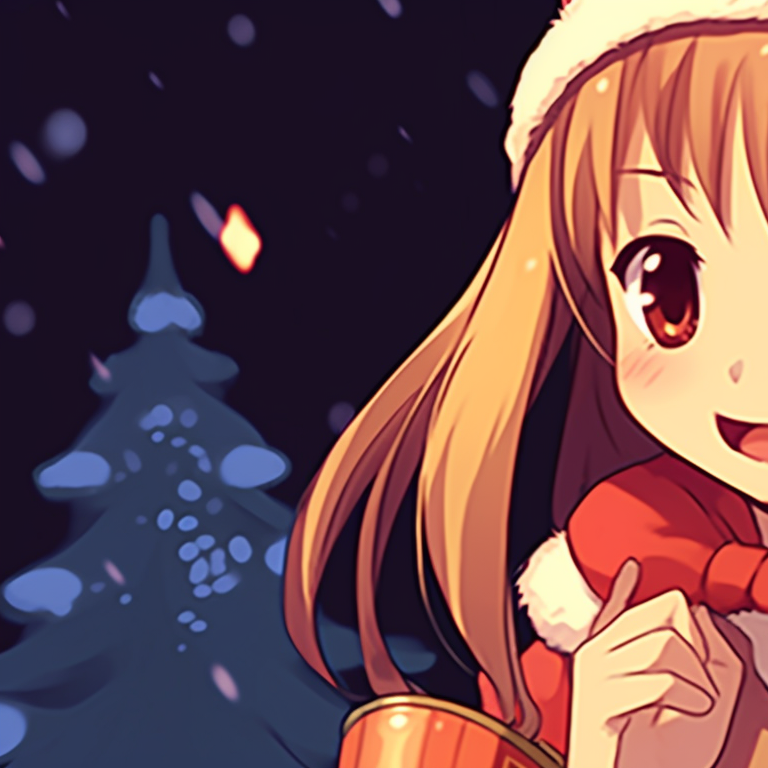 Two characters beneath a starlit Christmas tree, vibrant colors and delicate details. dazzling matching gif christmas pfp pfp for discord.