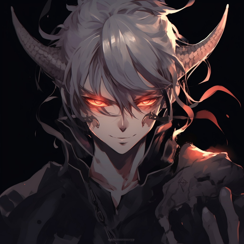 Focused detailed view of the Demon King's glowing eyes, with a dramatic color contrast between the eyes and the surrounding dark hues. unique demonic anime pfp pfp for discord.