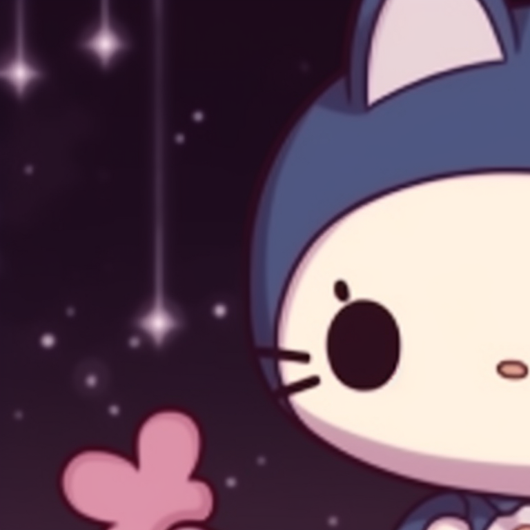 Two Hello Kitty characters enjoying tea, soft pastels with detailed tea set. creative matching hello kitty pfp pfp for discord.