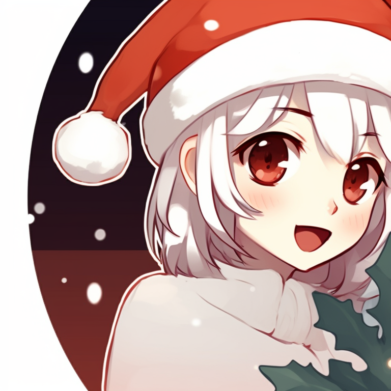 Two characters exchanging gifts, focused gaze on each other, warm colors. matching christmas pfp ideas for discord server pfp for discord.