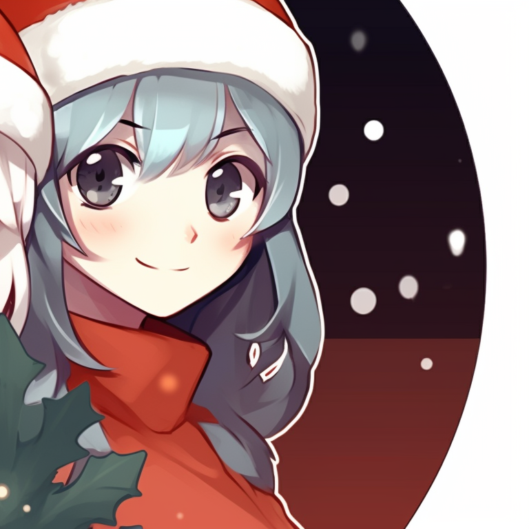 Two characters exchanging gifts, focused gaze on each other, warm colors. matching christmas pfp ideas for discord server pfp for discord.