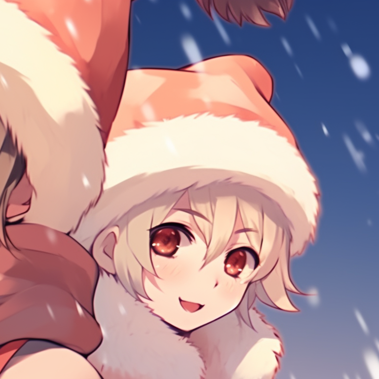 Two characters, in holiday attire, detailed with high contrast. best matching christmas discord pfp versions pfp for discord.