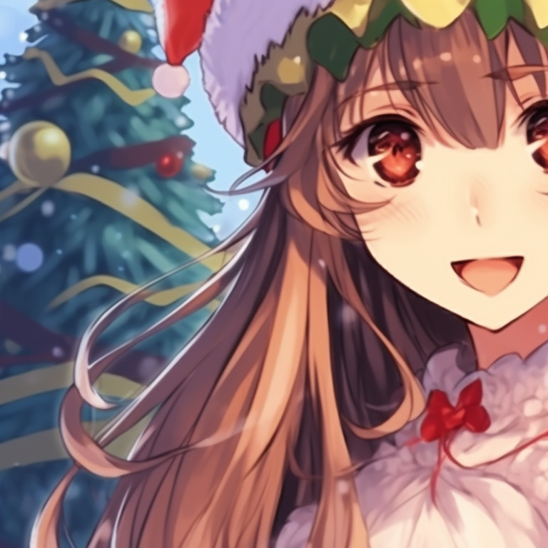 Close-up of two characters wearing winter hats, high contrast and snowflakes details. creative matching discord christmas pfp options pfp for discord.