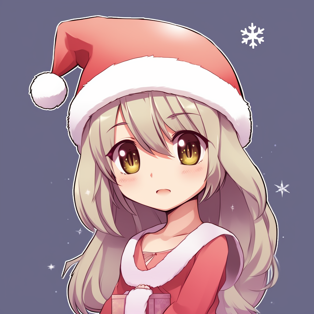 Chibi style anime girl wearing a Santa hat, showcasing pastel colors and soft lines cute anime christmas pfp