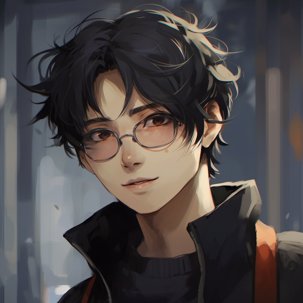 Anime male with a distinctive scarf, sharp lines and bright, contrasting colors. quirky male anime pfp