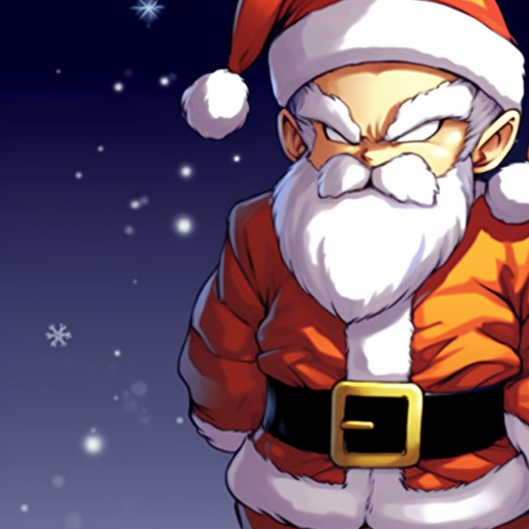 Two characters in Santa outfits, bold lines and vibrant colors. best christmas dragon ball pfp for match pfp for discord.