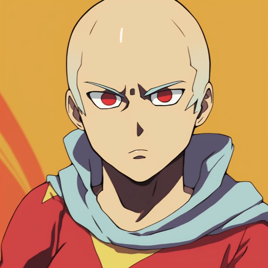 Close-up of Saitama's amused expression, simplistic design and exaggerated facial features. matched sets of funny anime pfps