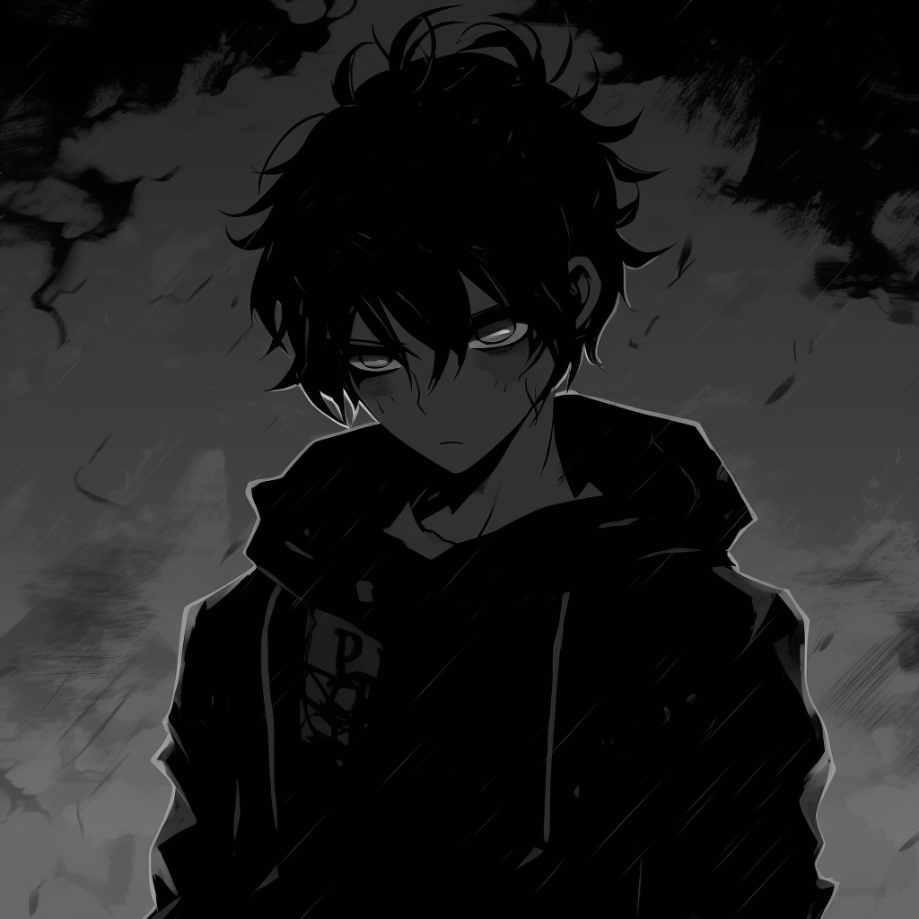 Expression of an anime character in dark theme, demonstrating superb use of shading and texture. anthology of anime pfp dark aesthetic pfp for discord.