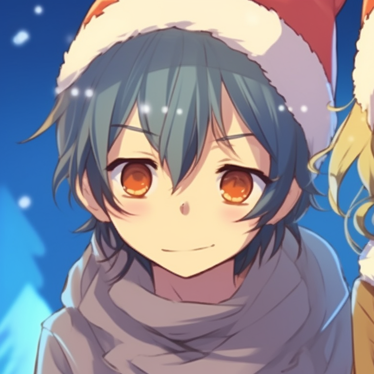 Two characters in matching holiday sweaters, warm colors against the cool, snowy landscape, in sync. matching christmas meme pfp ideas pfp for discord.