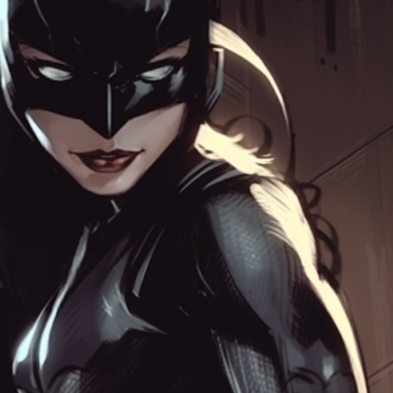 A gothic styled Batman and Catwoman, showcasing high contrast and sultry expressions. matching pfp ideas for batman and catwoman fans pfp for discord.