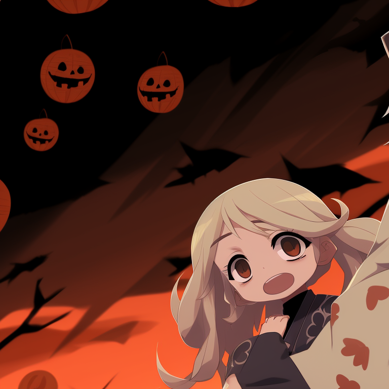 Zenitsu and Nezuko ghoulishly dressed, with protruding shadows to enhance the eerie feel. halloween themed zenitsu and nezuko fanart pfp for discord.