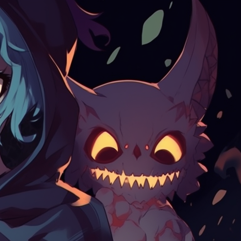 Two characters in masquerade masks, rich fabrics and distinctive, vibrantly colored details. charming halloween themed best friend matching pfp - spooky duo pfp for discord.