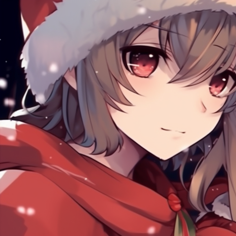 Two characters under falling snowflakes, cool blues and white tones dominate. wonderful matching christmas pfp aesthetic pfp for discord.