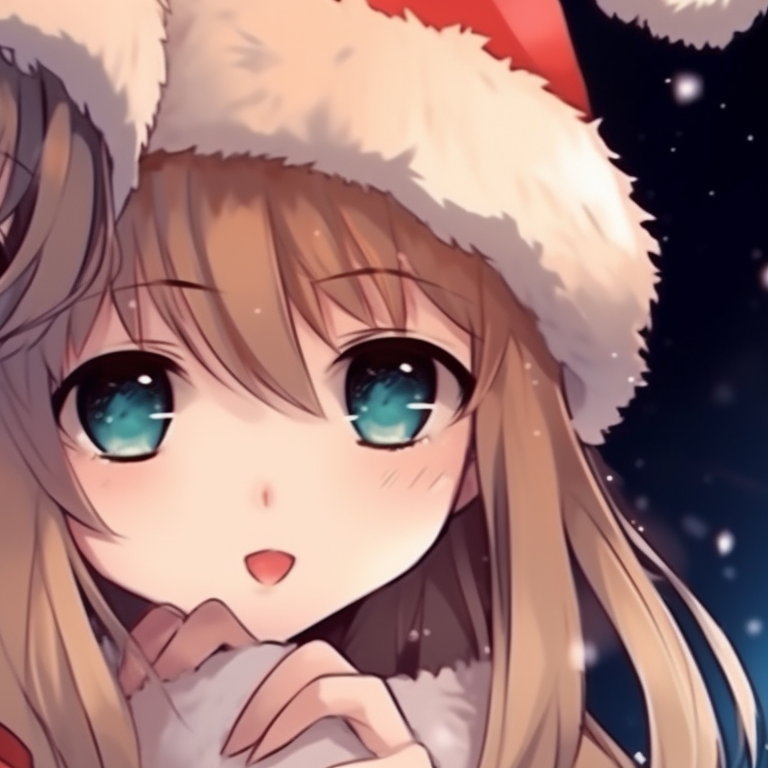 Two characters under falling snowflakes, cool blues and white tones dominate. wonderful matching christmas pfp aesthetic pfp for discord.