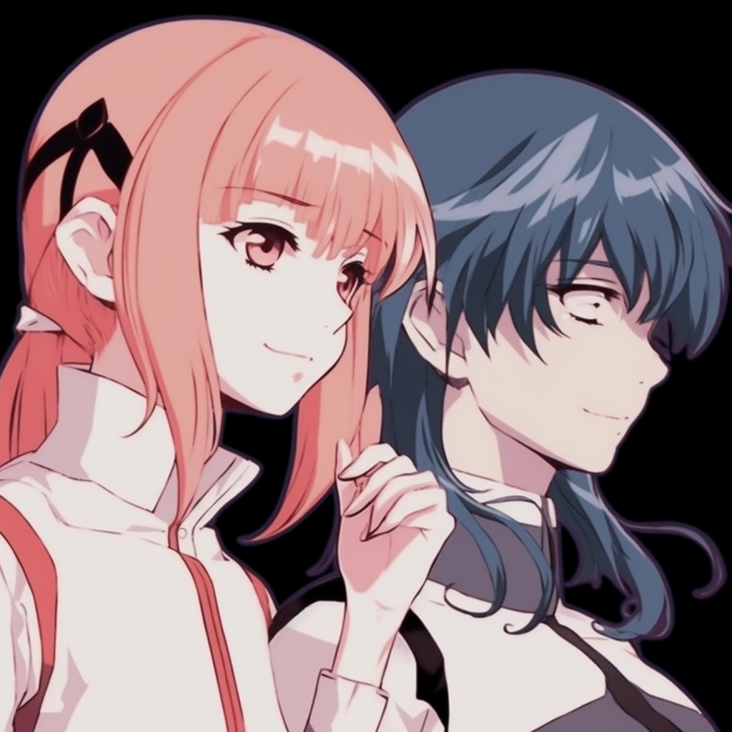 Representative pfp of the Neon Genesis Evangelion protagonists, muted color palette and focus on characters. classic anime matching pfp for best friends