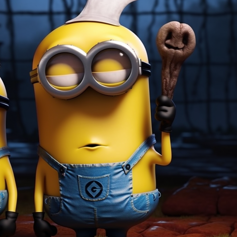 Two Minion characters in matching Halloween outfits, one making a scary face while the other looks shocked, a spooky graveyard scene in the backdrop. minion halloween theme for matching pfp pfp for discord.