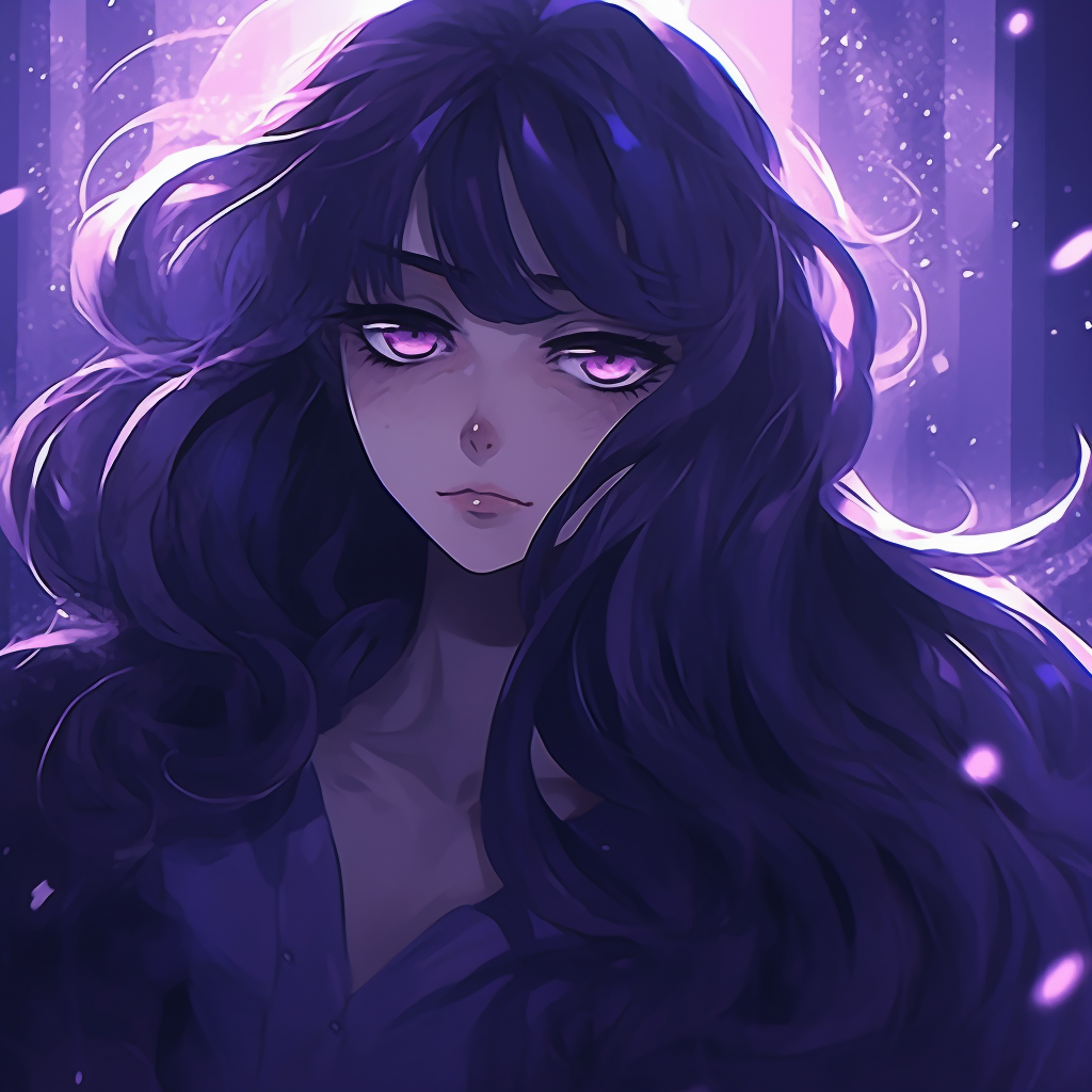 Anime girl with striking lilac hair, showcasing a soothing art style with gentle gradients. mesmerizing purple anime girls