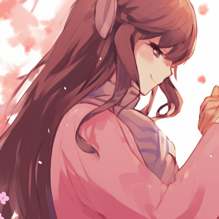 Two characters under sakura blossoms, using soft pinks and whites, holding hands. romantic anime couples matching pfp pfp for discord.