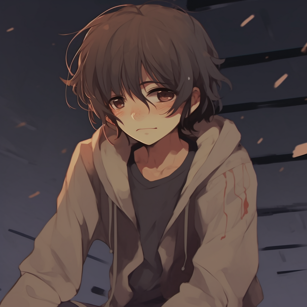 Downcast anime boy, character-centric focus and detailed expressions. sad pfp inspirations anime pfp for discord.