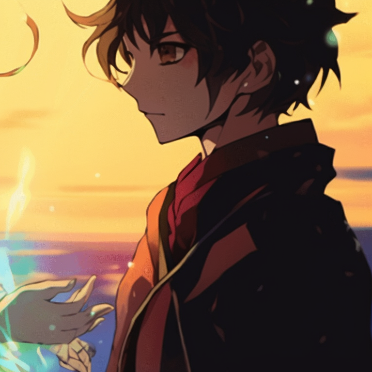 Two characters in ornate magician costumes, detailed embroidery and glowing symbols. dynamic gif pfps in matching style pfp for discord.