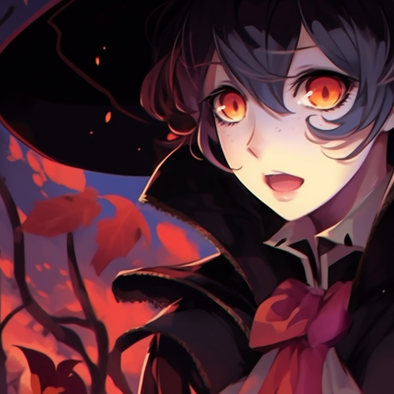 Two characters with witch hats, vibrant color palette and intricate details, casting a spell. jjk matching pfp halloween theme inspiration pfp for discord.