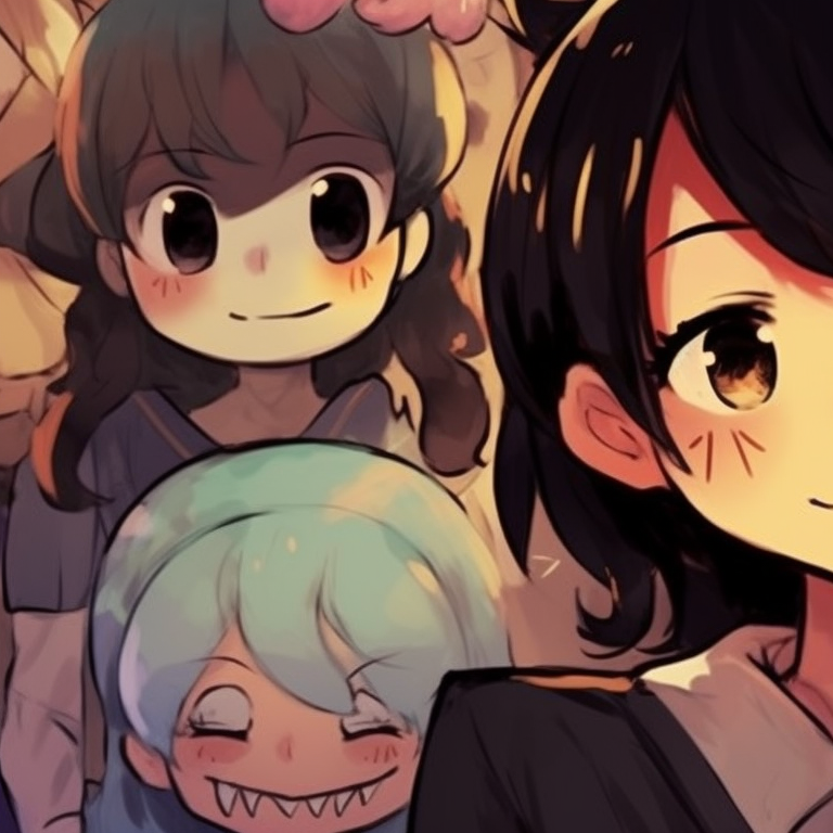 Group picture of Omori characters in Halloween costumes, a blend of warm and cool colors unique omori themed halloween matching pfp ideas pfp for discord.