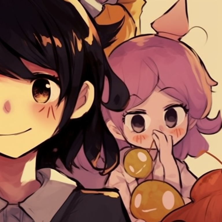Group picture of Omori characters in Halloween costumes, a blend of warm and cool colors unique omori themed halloween matching pfp ideas pfp for discord.