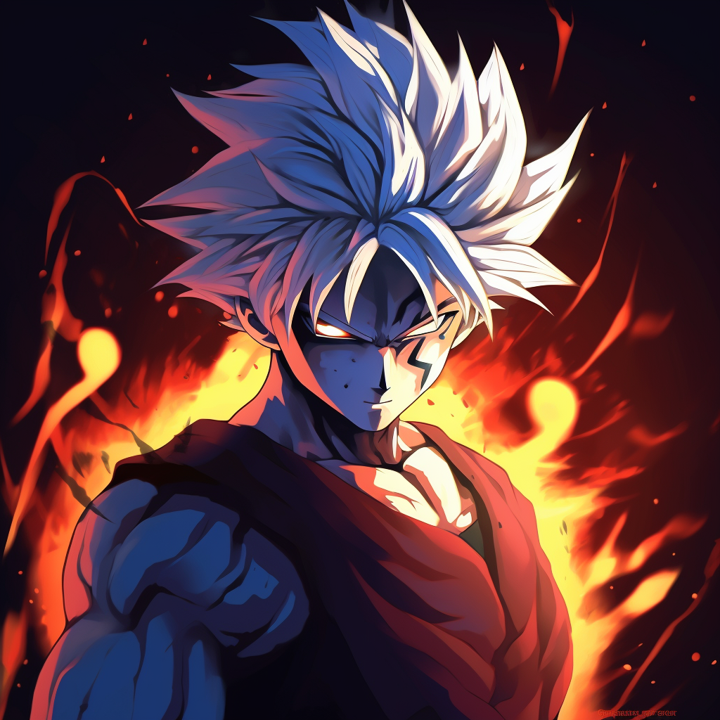 Powerful burst from Goku in Super Saiyan form, dynamic composition and energetic vibe. 4k anime character profile photos