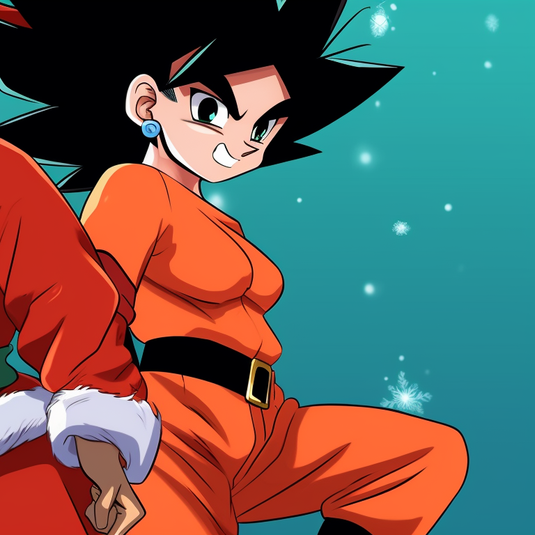 Two characters, wearing Santa hats, dynamic expression, stark color contrast, face-to-face. top matching christmas dragon ball pfp themes pfp for discord.