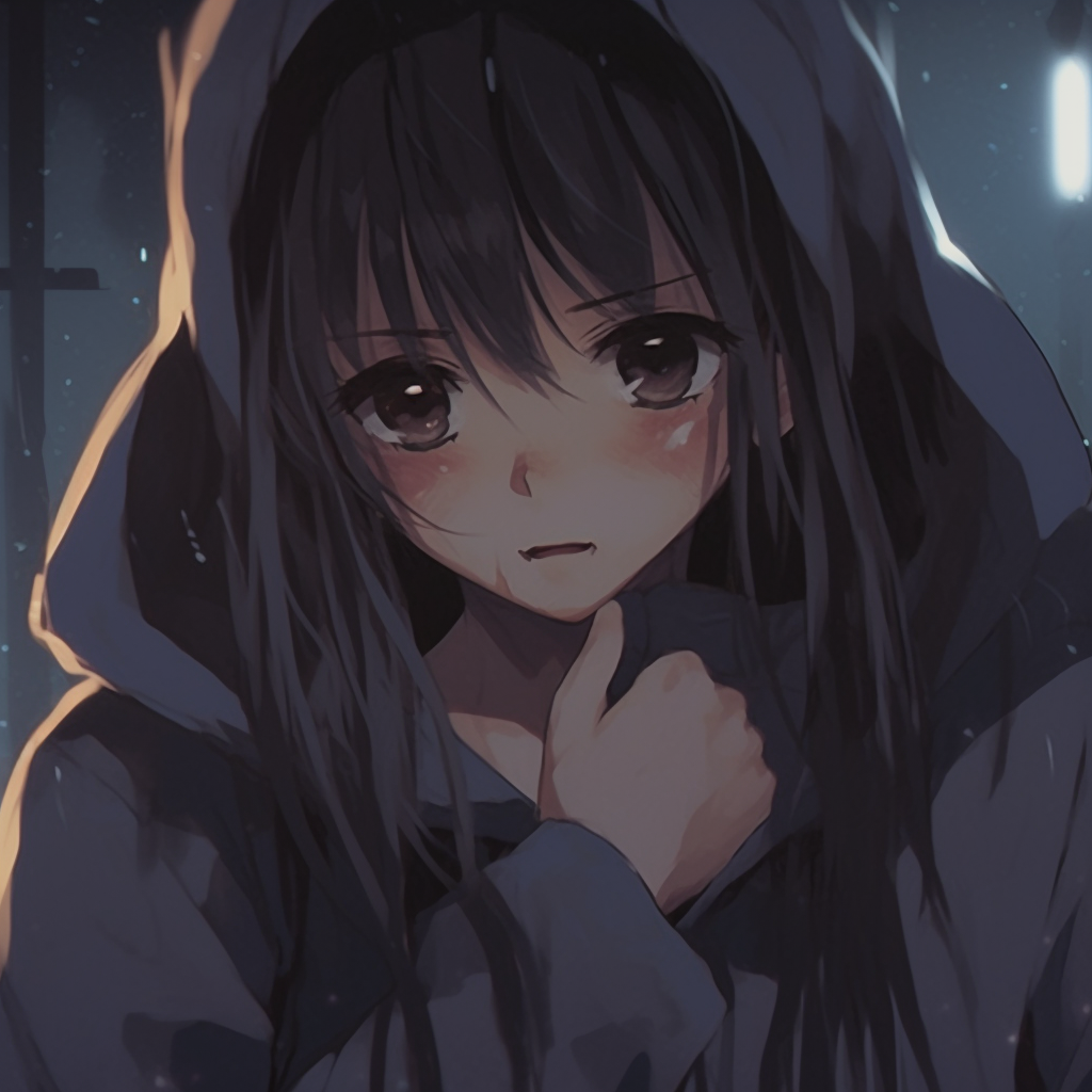 An illustration of an anime girl shrouded in shadows, emphasising on her melancholic expression. depressed anime girl pfp wallpaper pfp for discord.