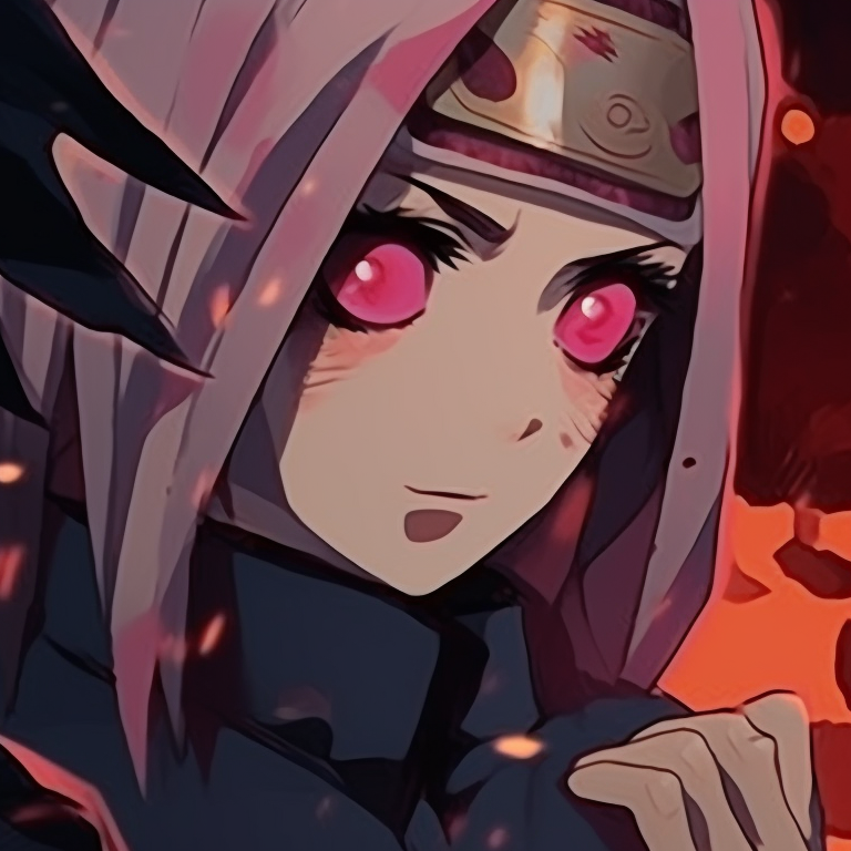 Sasuke and Sakura hiding behind shadowy figures, their eyes glowing in the darkness, stylized with grunge and sketchy lines sasuke and sakura spooky halloween profiles pfp for discord.